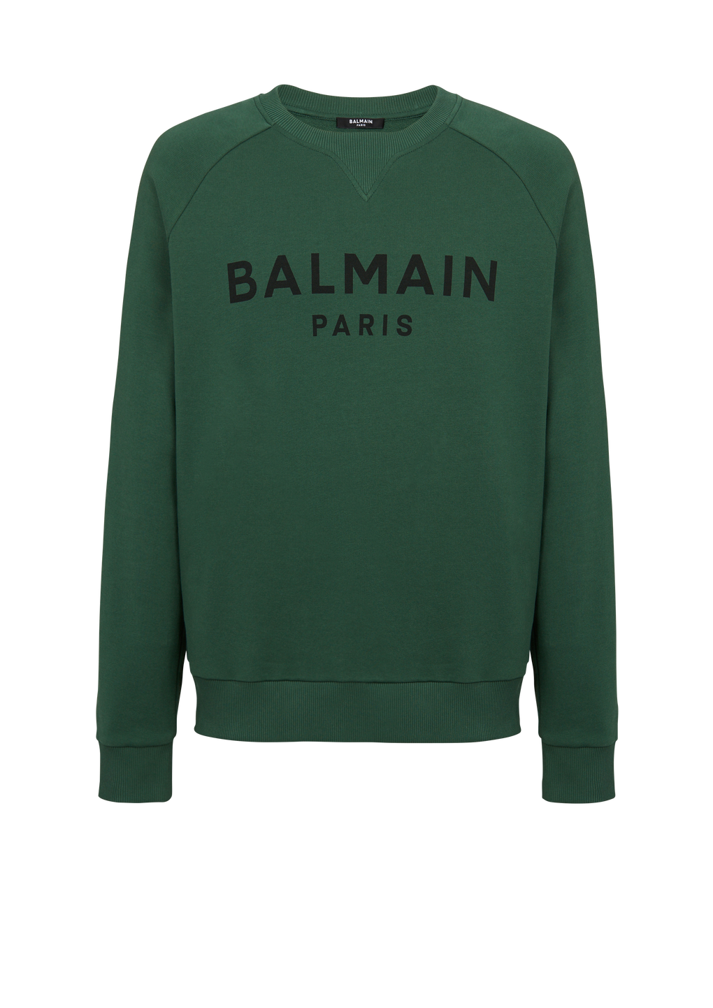 コットン スウェットシャツ ブラックBalmain Parisロゴプリント, 緑, hi-res
