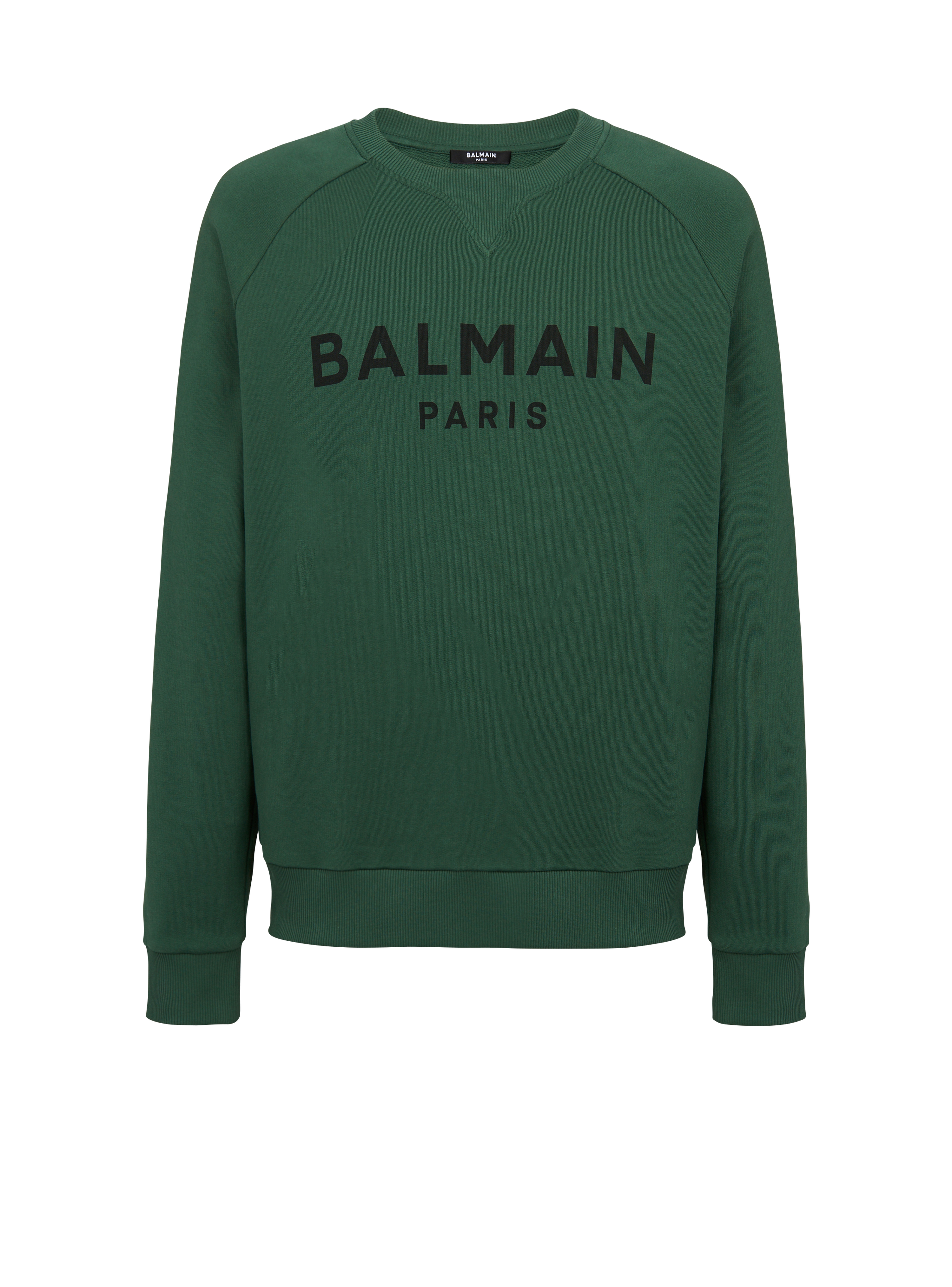 コットン スウェットシャツ ブラックBalmain Parisロゴプリント, 緑