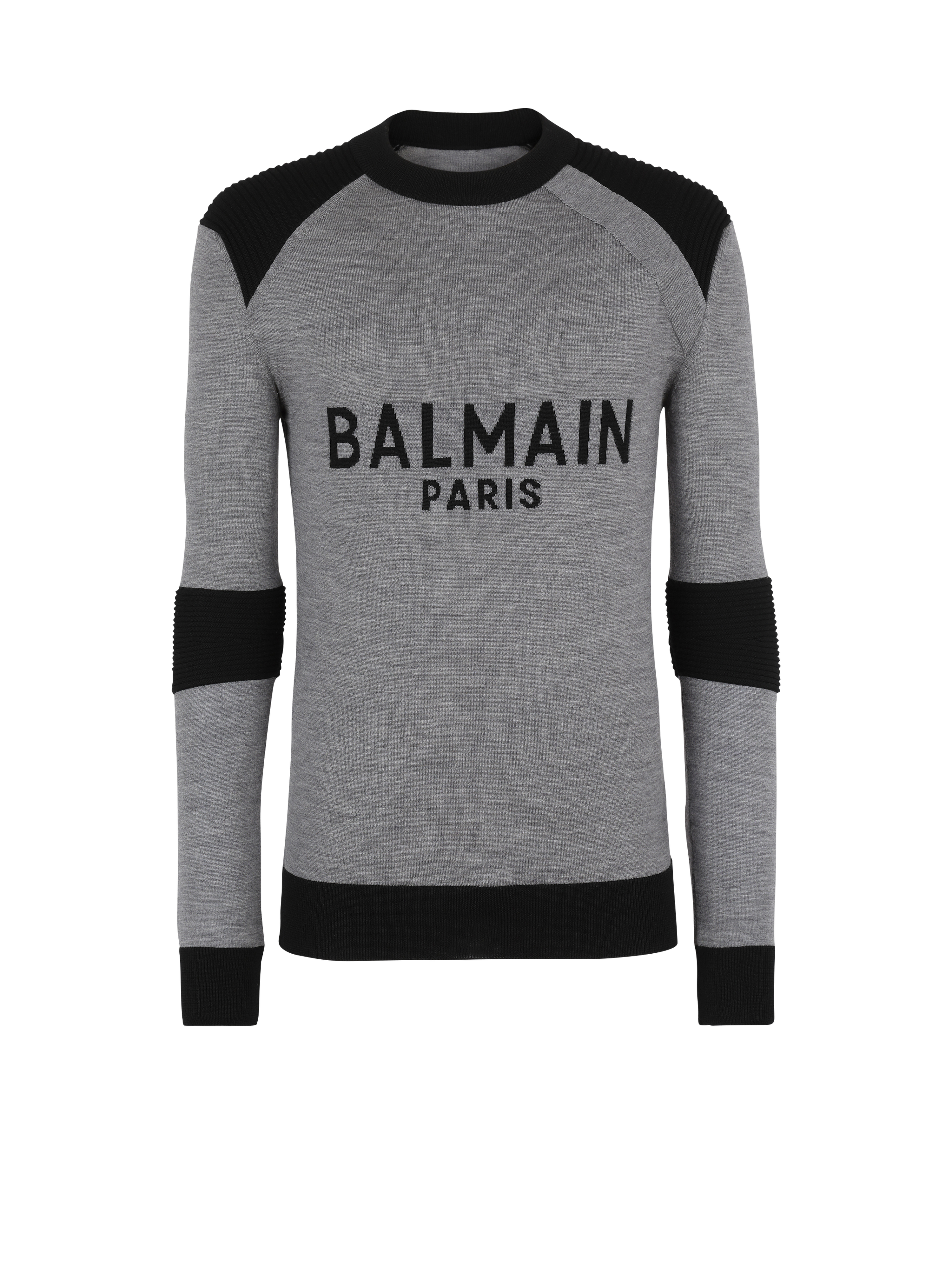 ウール セーター Balmain Parisロゴ, グレー