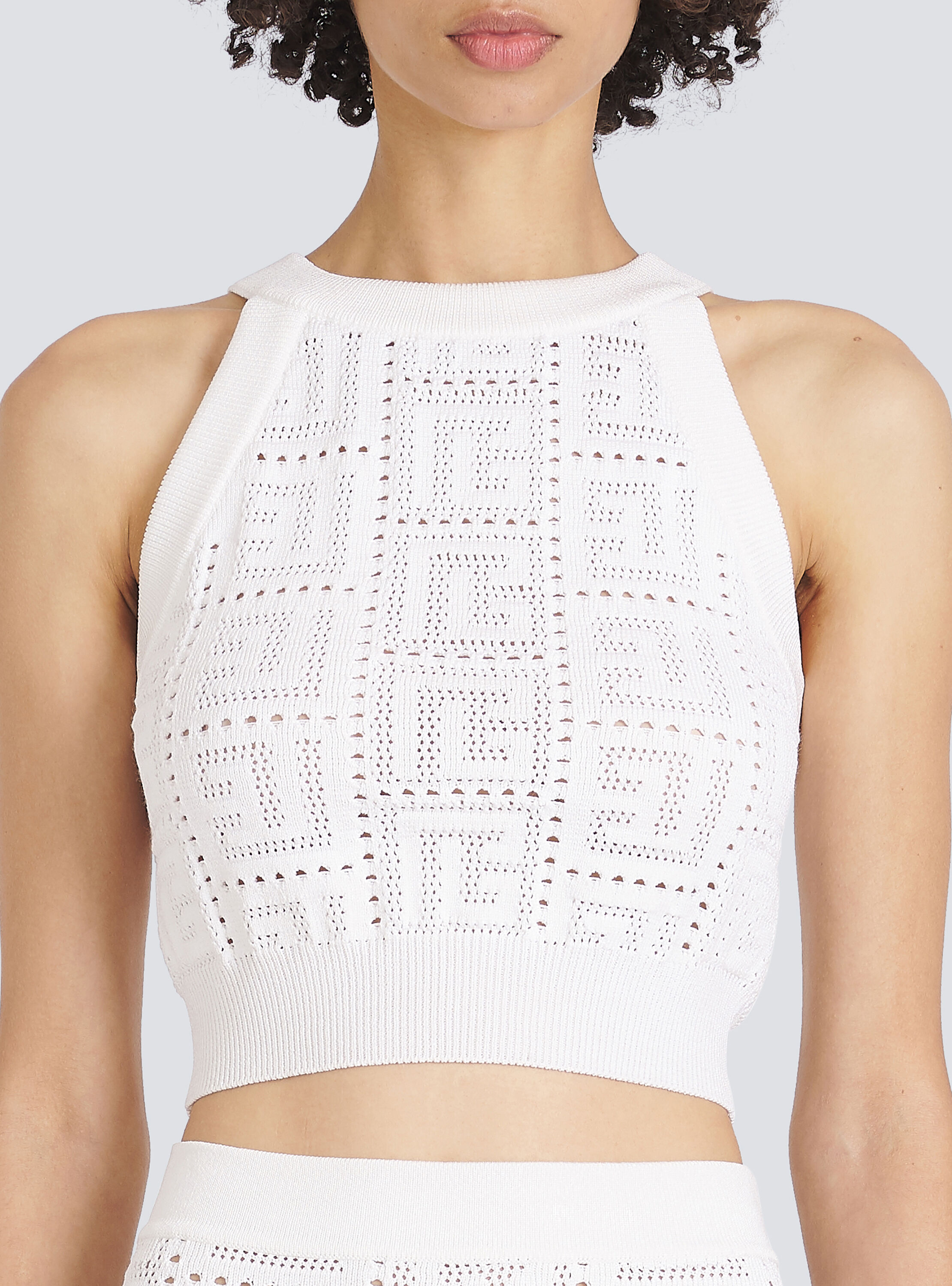 knit balmain logo crop top
