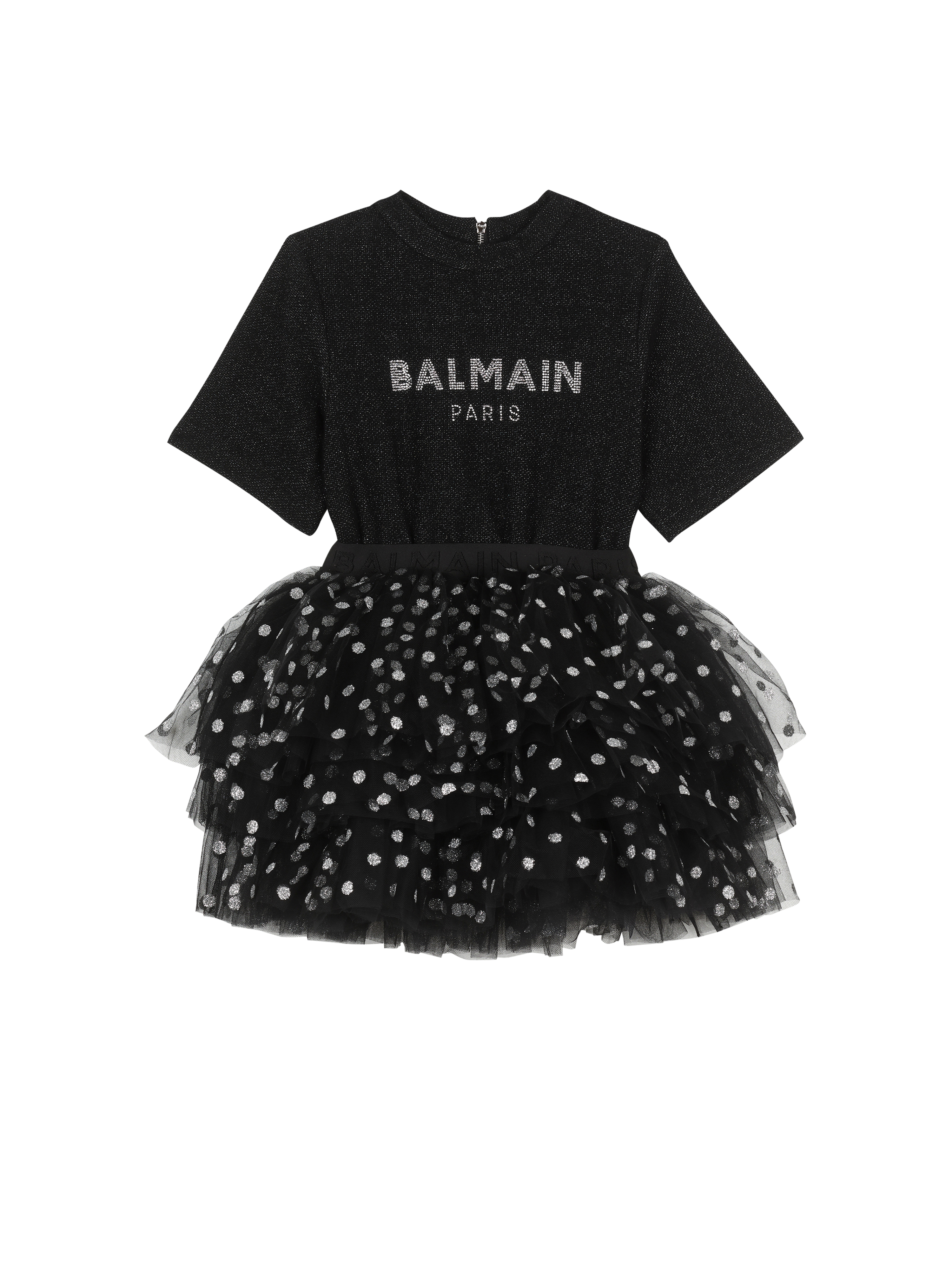 バルマンロゴ入りのコットン製ドレス, 黒