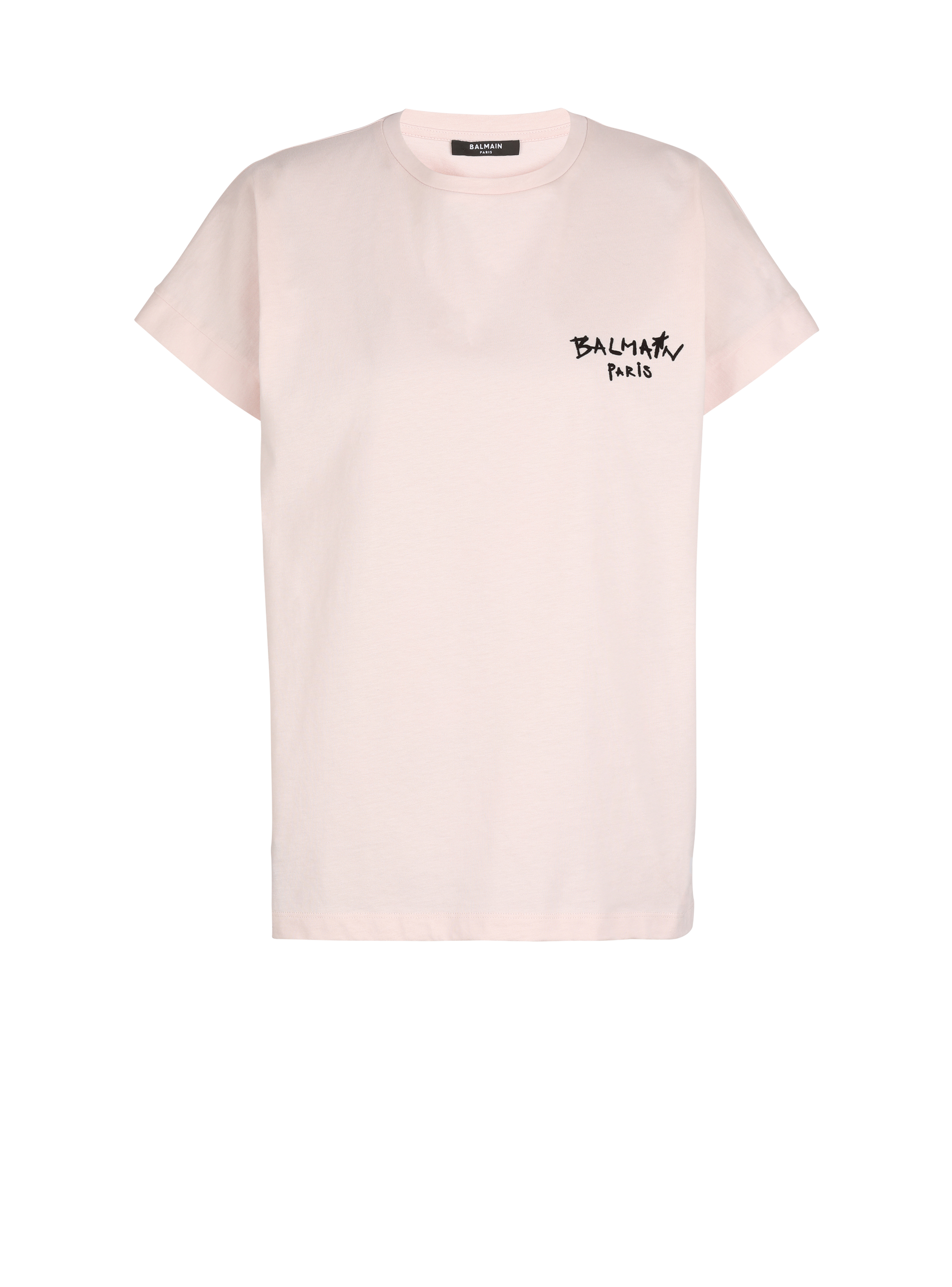 コットン Tシャツ Balmainグラフィティ スモールフロックロゴ付き, ピンク