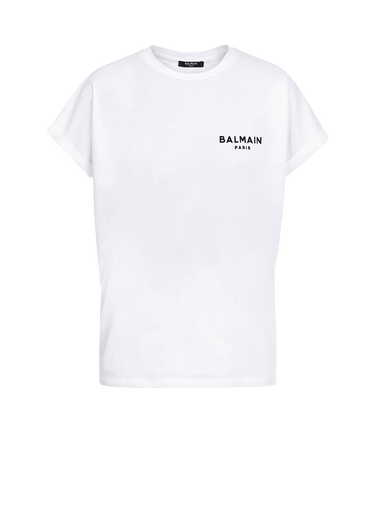 エコデザイン コットン Tシャツ ホワイトBalmain Paris スモールフロックロゴ
