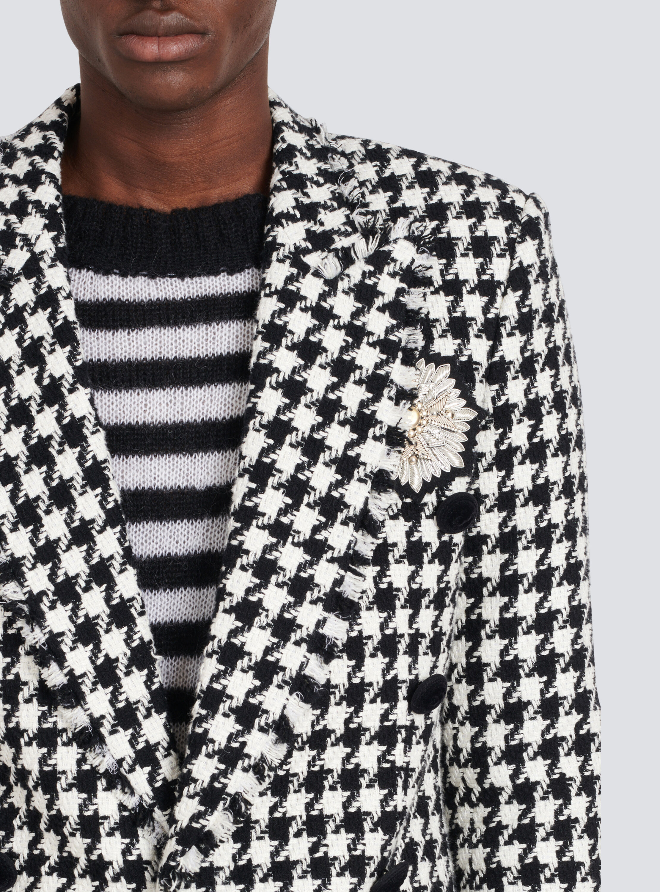 Houndstooth print tweed blazer with 