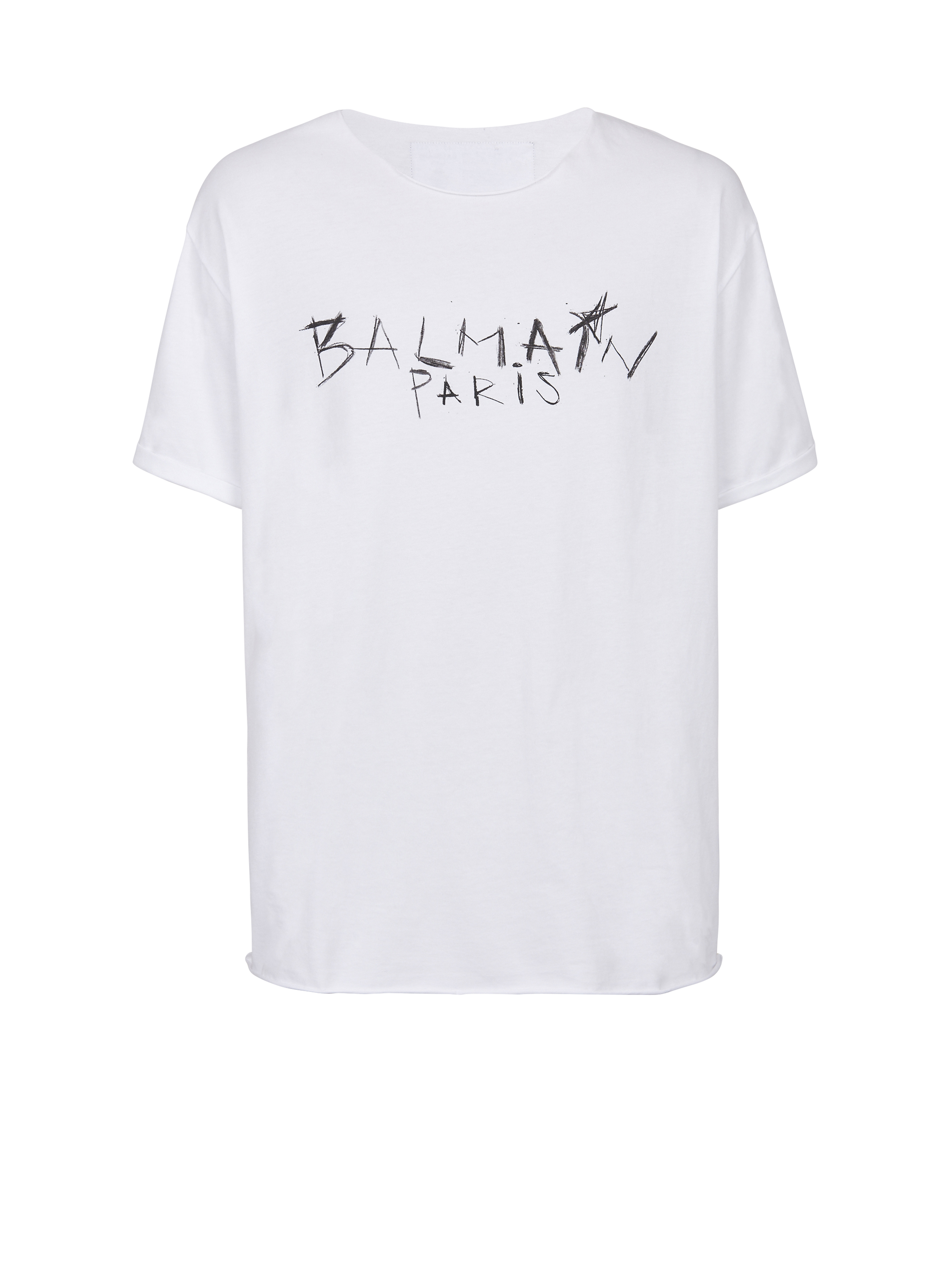 コットン Tシャツ Balmain Parisグラフィティロゴプリント, 白