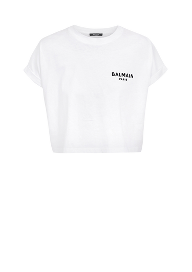 コットン クロップドTシャツ Balmain ブラックフロックロゴ