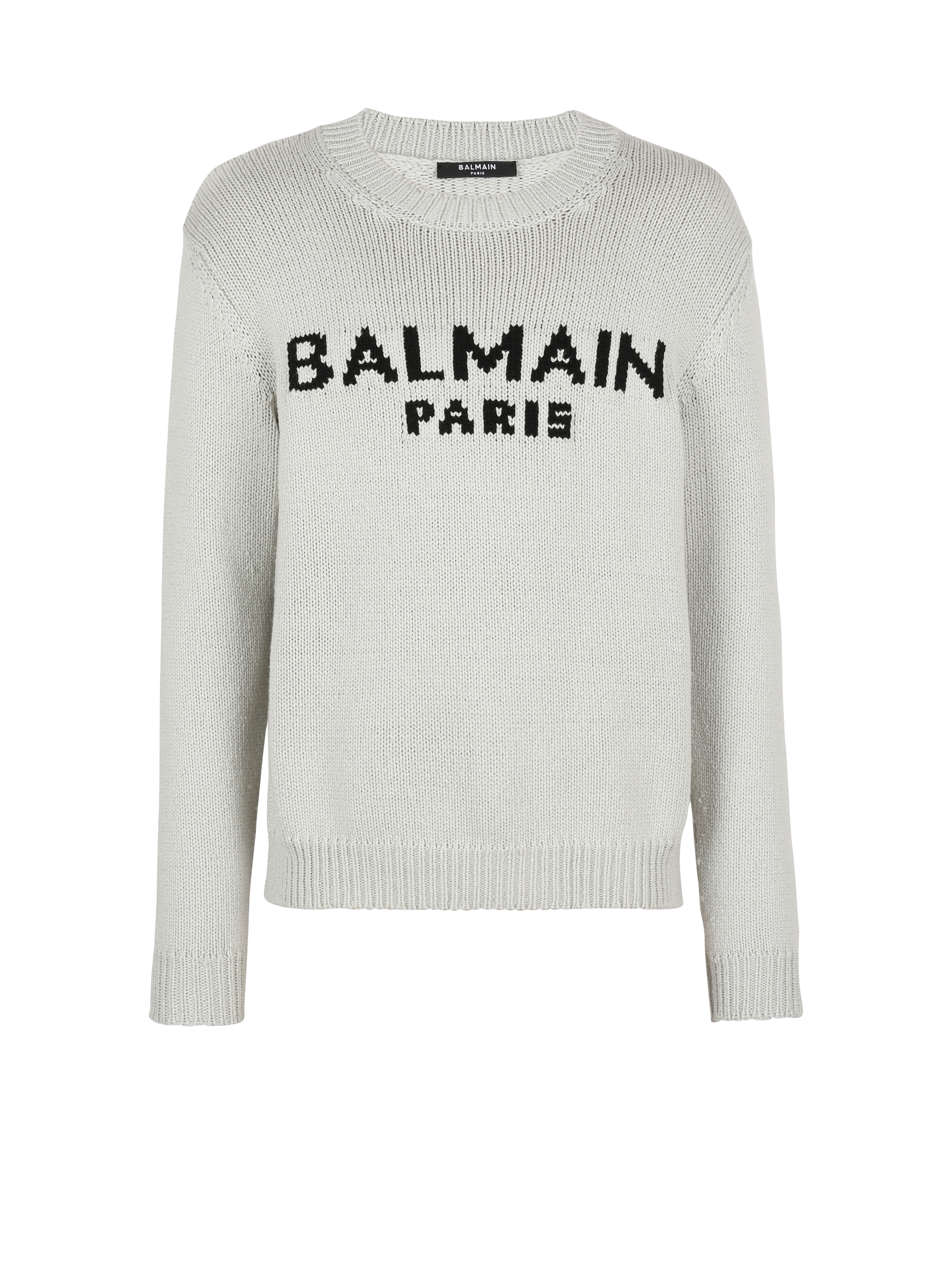 ウール セーター Balmain Parisロゴ, グレー