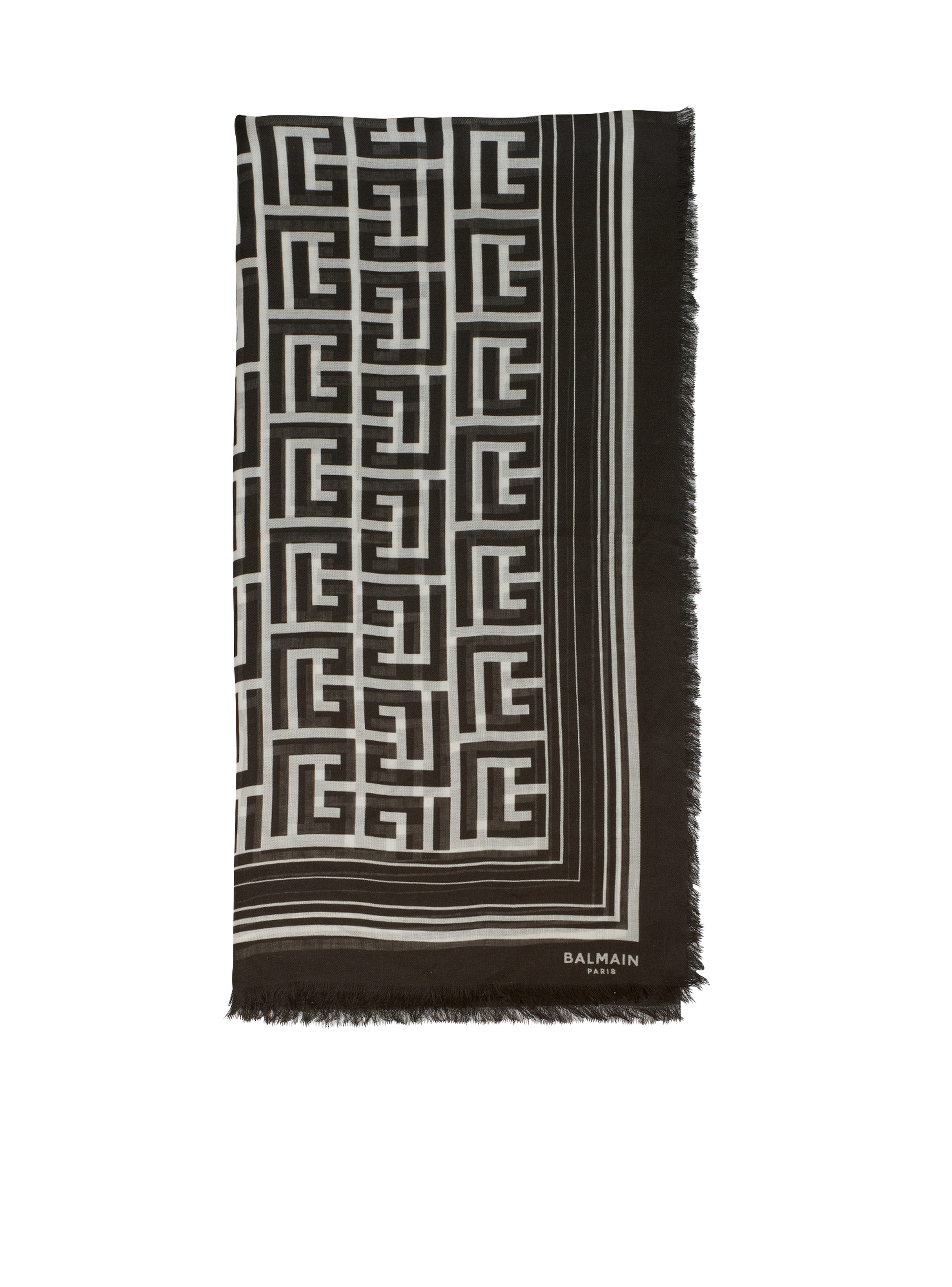 モダール スカーフ Balmainモノグラムパターン, 黒