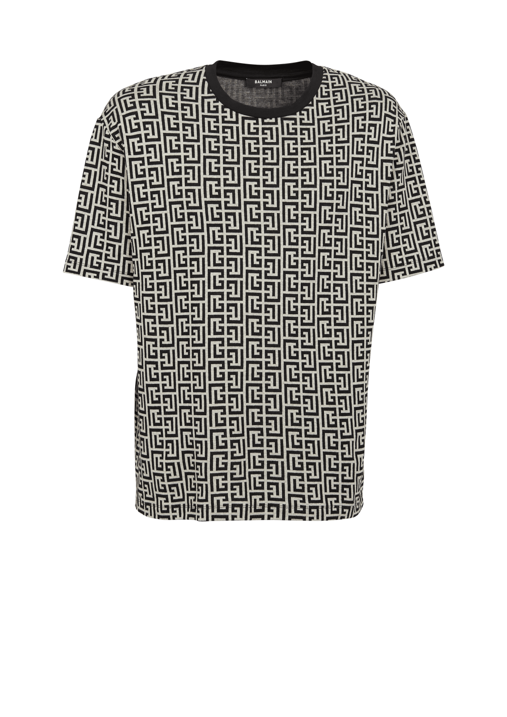 コットン オーバーサイズTシャツ Balmainモノグラムプリント, 黒, hi-res