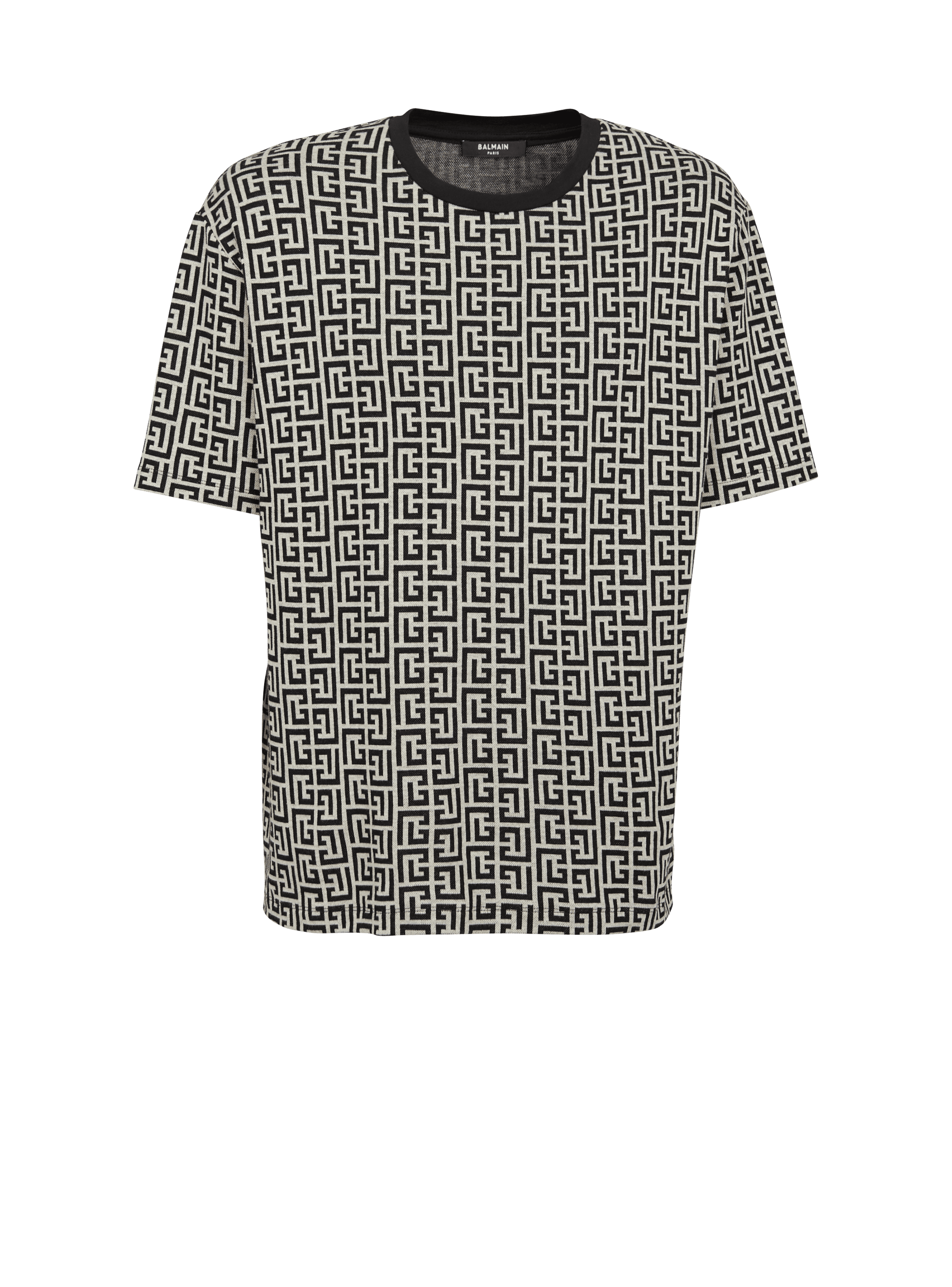 コットン オーバーサイズTシャツ Balmainモノグラムプリント, 黒